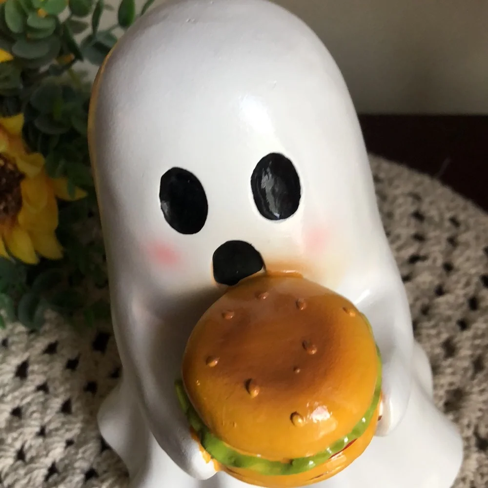 Ghost Figurine Eating A Burger